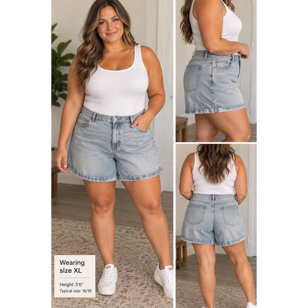 Serra Womens Light Wash Cuffed Denim Shorts Light Blue XL Stretch High Rise